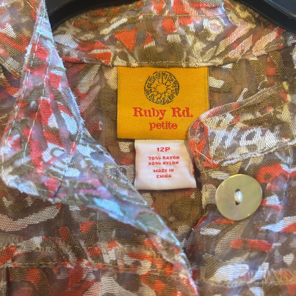Ruby Rd. Red and White Patterned Jean Jacket - Picture 3 of 3